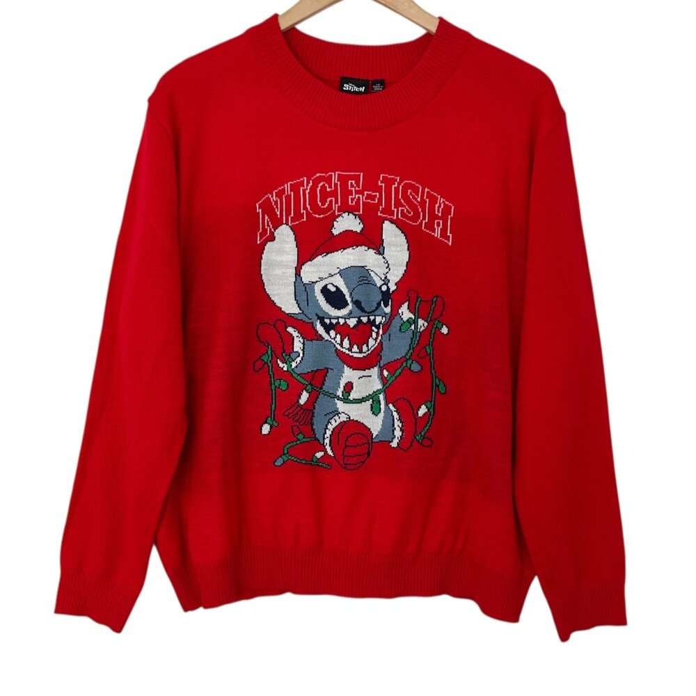 Disney Stitch Nice-Ish Red Long Sleeve Knit‎ Christmas Sweater (L)